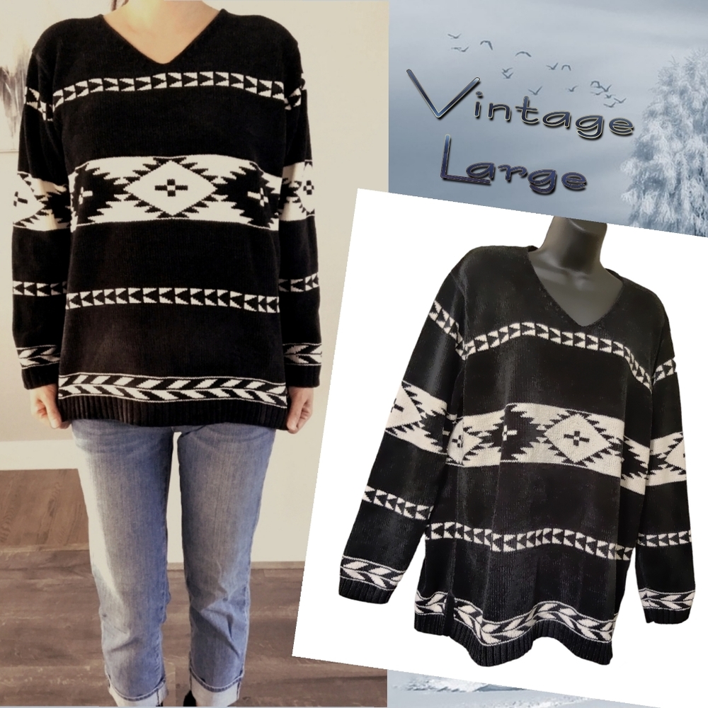 White Stag 80's Vintage Southwestern Aztec Design Sweater Slouchy Jacquard Knit